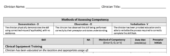Clinical Competency Assessment